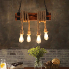 Vintage Loft Industrial Wooden Chandelier Restaurant Lighting Lamp Bar Coffee Bar Hemp Rope Chandelier(WH-VP-219)