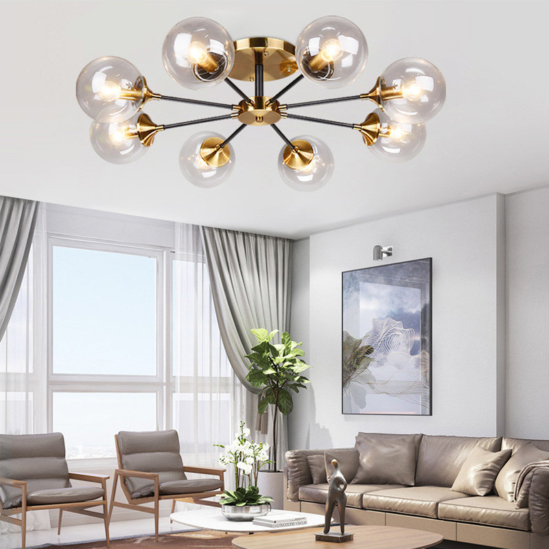 Modern Parlor LED Chandelier Smoke grey/Clear Glass Dining Room Bedroom Pendant Lamp(WH-MI-429)