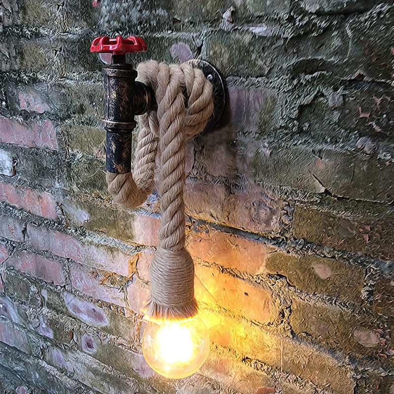 Retro Industrial Wind Hemp Rope Wall Lamp Personality Iron Rust water pipe wall lamp (WH-VR-01）