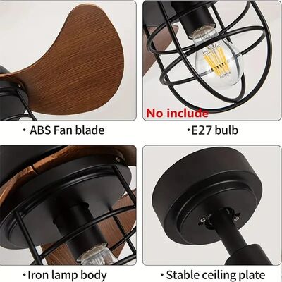 Low Floor Energy-saving Light With Fan Industrial Wood LED Ceiling Fan Light With Remote Control (WH-VLL-38)