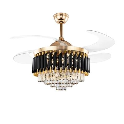 Retractable Blade Bedroom Remote Control 42 48 Inch Luxury Crystal Ceiling Fan lamp(WH-VLL-41)