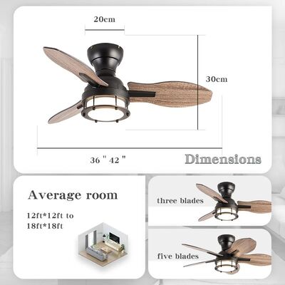 Farmhouse Bar Restaurant 36" Industrial Small wood Ceiling Fan with Light (WH-VLL-44)