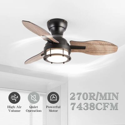 Farmhouse Bar Restaurant 36" Industrial Small wood Ceiling Fan with Light (WH-VLL-44)