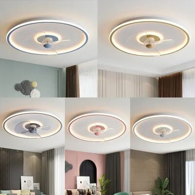 Remote Control Home Bedroom Living Room Decoration LED Ceiling Fan round Minimalist Ceiling Fan Light (WH-CLL-55)