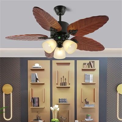American Retro Living Room Restaurant Ceiling Fan Light Remote Electric Fan Light Banana Leaf Fan Lamp(WH-CLL-58)