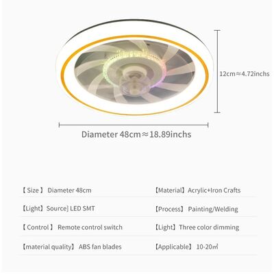 Dimming Indoor Bedroom Living Room Dining Modern Thin RGB Remote Control LED Ceiling Fan Light(WH-CLL-62)