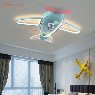 Kids Children Room LED Ceiling Fans Dimmable Remote Control Creative Plane Ceiling Fan With LED Light (WH-CLL-64)