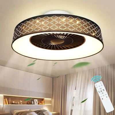 Kitchen Bedroom Living Room Timing Invisible Blades 57cm Dimmable fabric LED Ceiling Fan with Light(WH-CLL-72) ﻿