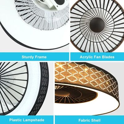 Kitchen Bedroom Living Room Timing Invisible Blades 57cm Dimmable fabric LED Ceiling Fan with Light(WH-CLL-72) ﻿