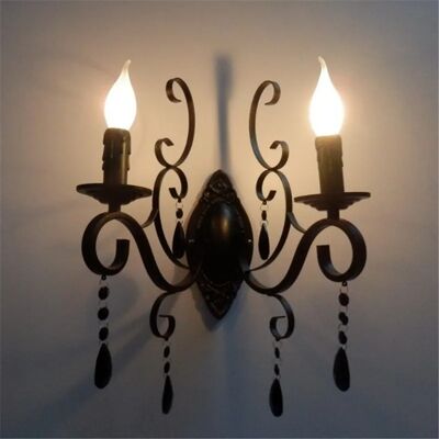 European classic black wrought iron crystal deco candle wall light(WH-VR-122)