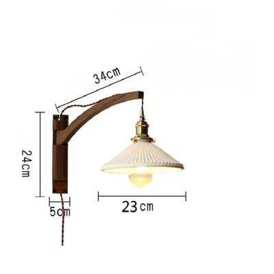 household Bedroom Bedside Retro Folding Retractable Walnut Solid Wood Wall Lamp (WH-VR-125)