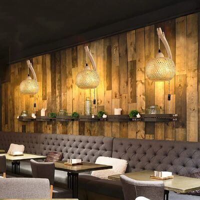 Natural Rattan Wicker Hand-Woven  Bamboo Lantern Wall Lamp with plug  (WH-VR-136)