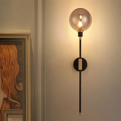 Home Bedside Wall Light Fixtures Black Iron Glass Ball Wall Lamps(WH-VR-152)