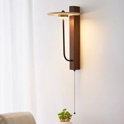 Wabi-Sabi Retro Bedside Lamp French Yellow Travertine Switching Wooden Stone Wall Lamp(WH-VR-157)