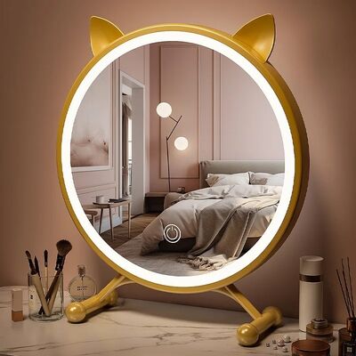 adjustable three levels light and mirror angle Desktop Smart LED cat ear make-up mirror light (WH-MR-94)