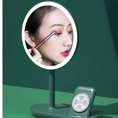 USB Rechargeable Vanity Mirror with Wireless Charger Portable 3 Colors LED Lights Makeup Mirror with lamp(WH-MR-99)