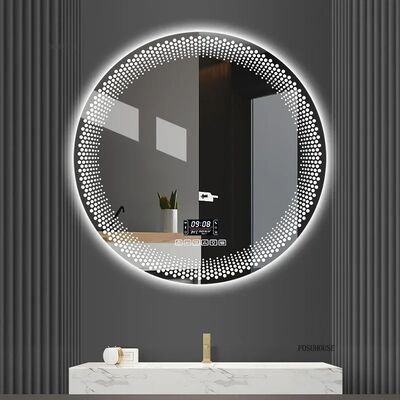 Simple flameproof Led Smart Touch Screen Anti-fog Round Sensor Mirror with Light(WH-MR-101)