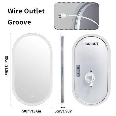 Dimmable 3 Colors Anti-Fog Light Memory IP65 CRI95 Large Wall Mounted Oval Mirror with lamp(WH-MR-102)