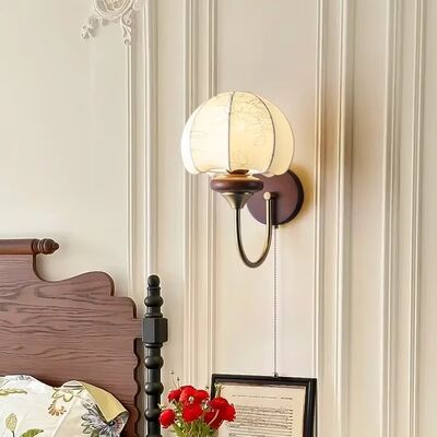 Romantic American Solid Wood Fabric Lampshade Vintage Bedroom Chandelier (WH-VP-298)