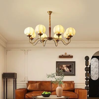 Romantic American Solid Wood Fabric Lampshade Vintage Bedroom Chandelier (WH-VP-298)