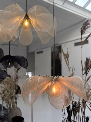 French Fabric Ceiling Pendant Lights Japanese Wabi Sabi Flower Chandelier (WH-VP-306)