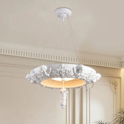 French Classical Led Chandelier White Resin Gypsum Rounded Pendant lamp Vintage Chandelier (WH-VP-315)