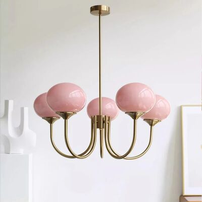 Mid century pink glass chandelier Creative Bauhaus light Vintage girl room decor light (WH-VP-319)