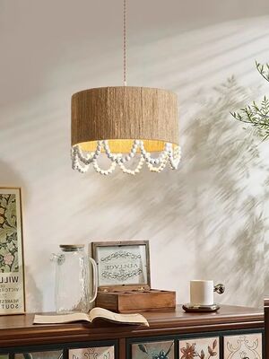 Restaurant Living Room Chandelier Retro Japanese Wabi Sabi Wooden beads  Rope Pendant Light (WH-VP-331)