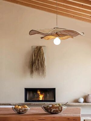 Living Dining Pendant Lamp Bedroom Wabi Sabi Retro Rattan Weaving Chandelier (WH-VP-333)