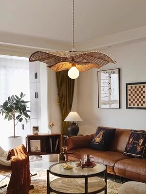 Living Dining Pendant Lamp Bedroom Wabi Sabi Retro Rattan Weaving Chandelier (WH-VP-333)