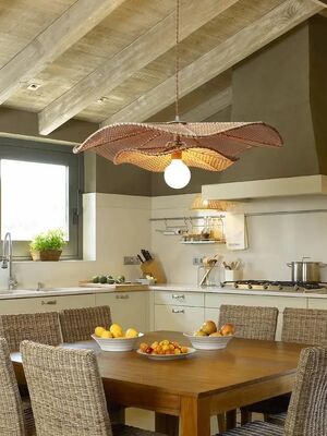 Living Dining Pendant Lamp Bedroom Wabi Sabi Retro Rattan Weaving Chandelier (WH-VP-333)