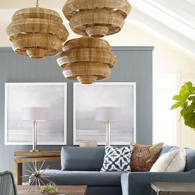 Living Room Restaurant Creative Ar Dining Room Decor lamp Wabi sabi Rattan woven lantern light Antibes Grande Chandelier (WH-VP-338)