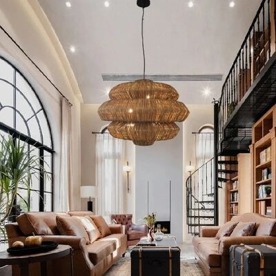 Living Room Restaurant Creative Ar Dining Room Decor lamp Wabi sabi Rattan woven lantern light Antibes Grande Chandelier (WH-VP-338)