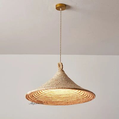 Minimalist Straw Hat Lamp Vintage Rattan Pendant Light (WH-VP-339)