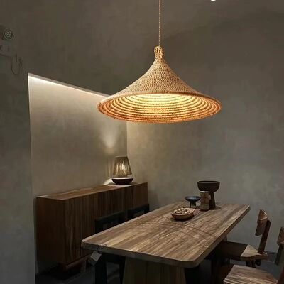 Minimalist Straw Hat Lamp Vintage Rattan Pendant Light (WH-VP-339)