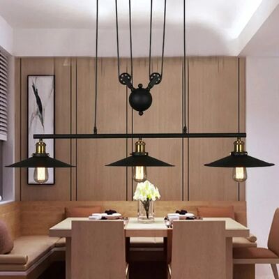 Iron Pulley Hanging Lamp Vintage Industrial Black 3 Heads Pendant Light (WH-VP-372)