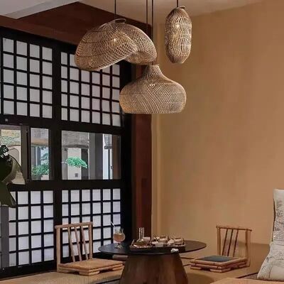 restaurant bar Hanging light dining room Bedroom wabi sabi Japanese rattan pendant light(WH-WP-95)
