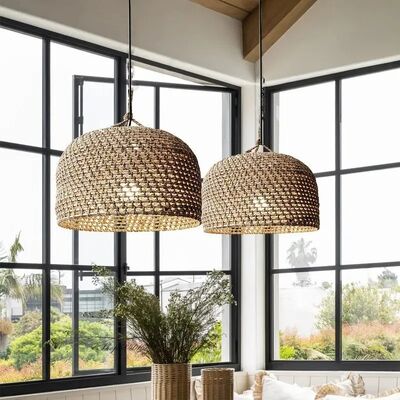 rustic hanging lamp Dining Room Kitchen Wabi sabi Jute Rope Pendant Lights(WH-WP-105)