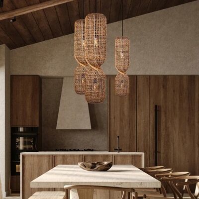 Staircase Suspension Luminaire Restaurant Bar Chinese Style Rattan Wabi-sabi Pendant Light(WH-WP-114)