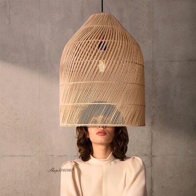 Loft Lamp Home Restaurant Bar Hanging Lamp Wabi Sabi Hand Woven Rattan Led Pendant Lights(WH-WP-123)