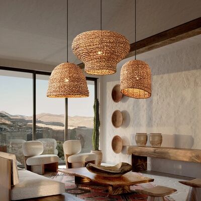 Loft Lamps Restaurant Decor Vintage Woven Rattan Wabi-sabi Style Pendant Lights(WH-WP-129)