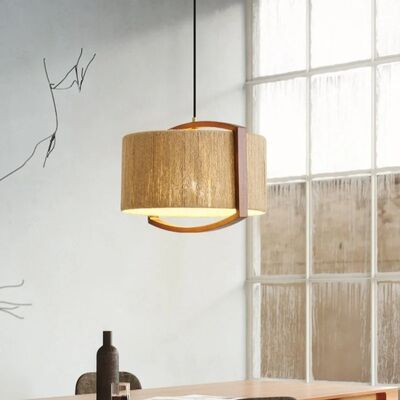kitchen island light Living room Bedroom Japanese Wabi Sabi style Solid Wood  Rope Pendant Light(WH-WP-150)