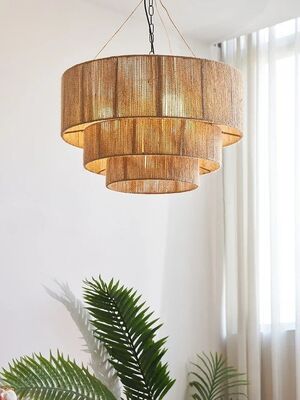 Nordic Wabi Sabi Led Pendant Lights Decoration Home E27 Rattan Chandelier Three Tier Jute Chandelier（WH-AP-638）