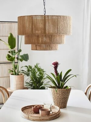 Nordic Wabi Sabi Led Pendant Lights Decoration Home E27 Rattan Chandelier Three Tier Jute Chandelier（WH-AP-638）
