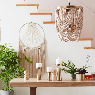 Gold Chandelier Wooden Beaded Lighting Fixture Fringe Hanging Light Silas Chandelier （WH-AP-652）