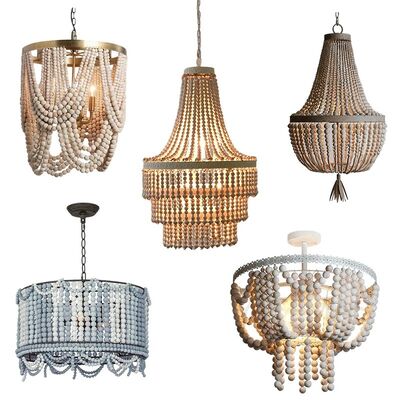 Gold Chandelier Wooden Beaded Lighting Fixture Fringe Hanging Light Silas Chandelier （WH-AP-652）