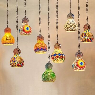 Vintage Art Deco Handcrafted Lamparas de mesa Colorful Stained Glass Romantic Pendant Lamp Turkish Mosaic Chandelier(WH-DC-82)