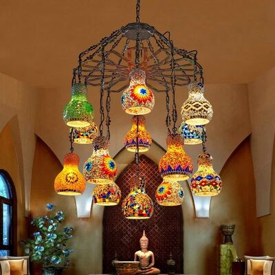 Vintage Art Deco Handcrafted Lamparas de mesa Colorful Stained Glass Romantic Pendant Lamp Turkish Mosaic Chandelier(WH-DC-82)