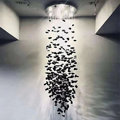 Black Art Luxury Stone Crystal Chandelier Staircase Modern Cristal LED Hanging Lamp  (WH-NC-146)