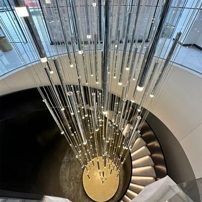 Circular Tube Chandelier Minimalist Lighting Chrome Gold Hanging Type Long Chandelier(WH-NC-164)